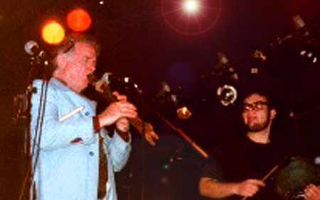 David Amram and unknown drummer at the first LIPS Festival October 2001! - Click Here To Learn More about this show and the upcoming LIPS II Festival happening in November!