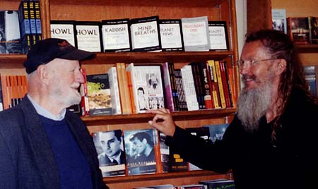 Lawrence Ferlinghetti and Ron Whitehead at City Lights Bookstore, San Francisco Summer 2004 Click Here To Learn More about City Lights - Phot by David Minton.