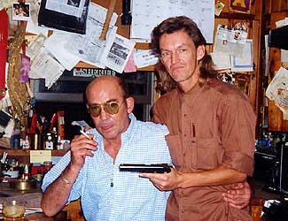 Hunter S. Thompson and Ron Whitehead in Hunter's kitchen in Colorado.